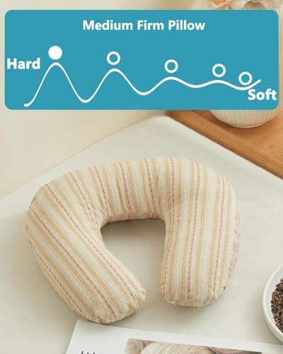 Edomi Buckwheat U Shaped Neck Pillow - 12''x12'' Adjustable Cervical Support Pillow with Breathable Buckwheat Hulls, Removable Cotton Cover, Ideal for Airplane, Office or Home Use (Khaki) — view 3