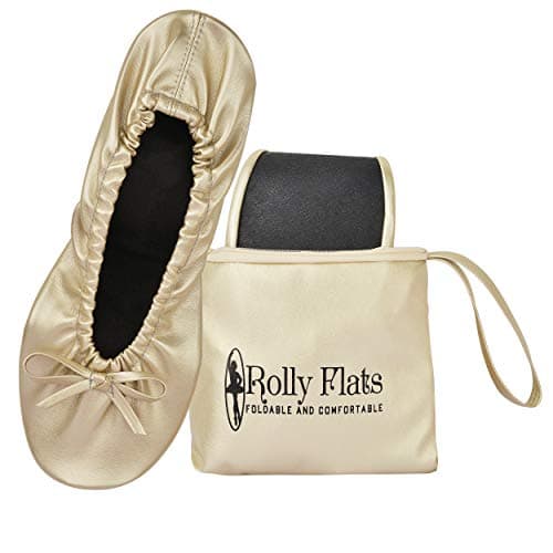 Women's Foldable Flats – Portable Ballet Slippers Shoes for Travel, Wedding – Fits in Purse (L, Champagne Gold)