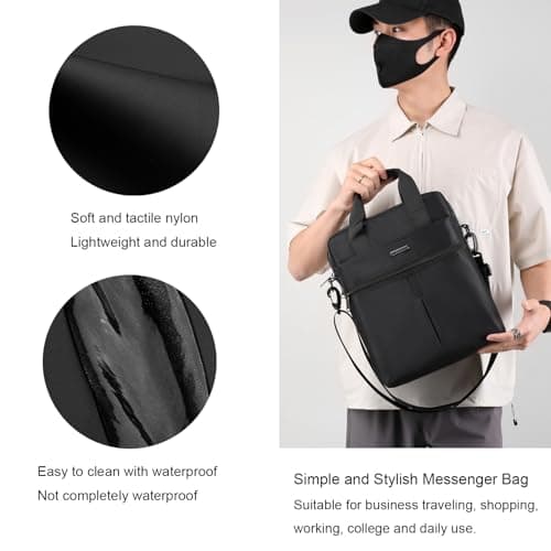 zhongningyifeng Men's 14-inch Laptop Shoulder Bag Nylon Messenger Bag Business Waterproof Casual Black Crossbody Bag for Work Travel Outdoor — view 6
