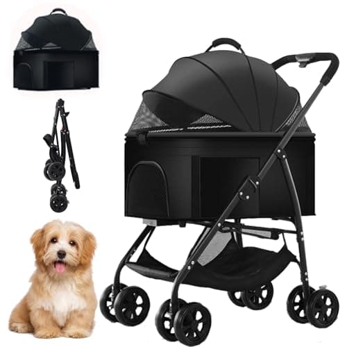Foldable Pet Strollers with Detachable Carrier,Stroller for Medium Dogs