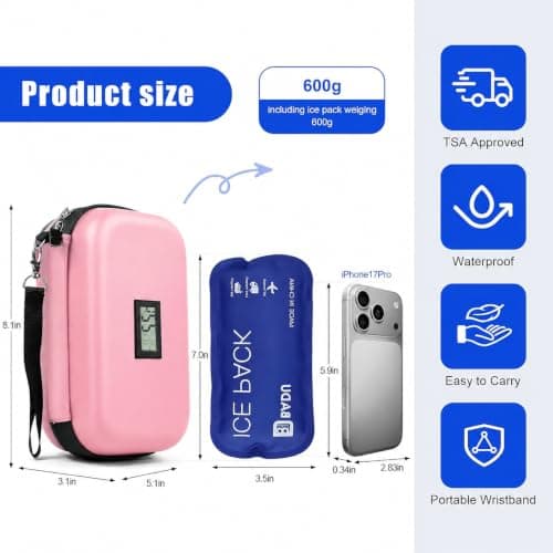 Sinnyelor Insulin Cooler Travel Case TSA Approved Medication Cooler for Travel Diabetes Case Refrigerated Medicine Bag with 2 Ice Pack（Keep Meds Below 25℃） (Pink) — view 2