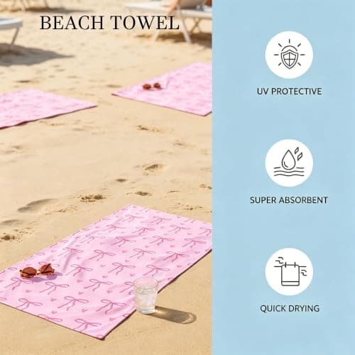 LPVVPEZ Pink Bow Beach Towel & Throw Blanket 2-in-1 – Oversized 75x150cm Super Soft Microfiber Towel, Cute Single Side Print for Pool, Travel, Gift, Home Decor — view 4