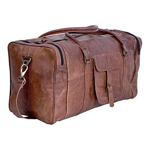 Leather Duffle Bags Large 21 Inch Square Duffel Travel Gym Sports Overnight Weekender Leather Bag for Men and Women by KPL