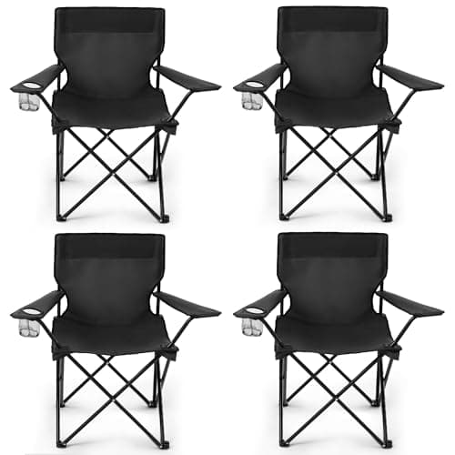 4 Pack Folding Camping Chairs For Adults, Foldable Portable Beach Chairs With Carry Bag & Cup Holder, Compact Design For Camping, Beach, Picnics, And Fishing Supports 300lbs(navy) Black 4pcs