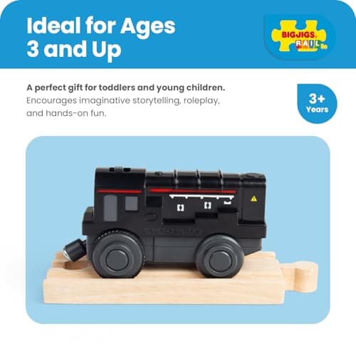 Bigjigs Rail Battery Operated Diesel Shunter | Motorised Train Engine for Wooden Railway Track Sets | Gift Model for 3+ Year Old Kids | Educational Toy for Toddlers — view 3