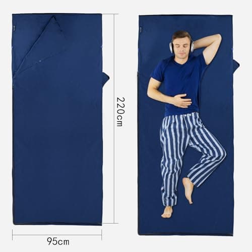 MYCARBON Travel Sleeping Bag Liner 100% Cotton, 220 x 95cm, Zipper type — view 6