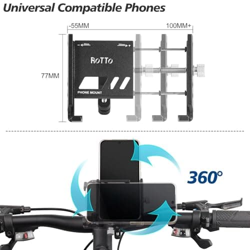 ROTTO Bike Phone Holder Mobile Mount for Bicycle Motorbike 360°Rotation Aluminum Alloy Universal Fit — view 5