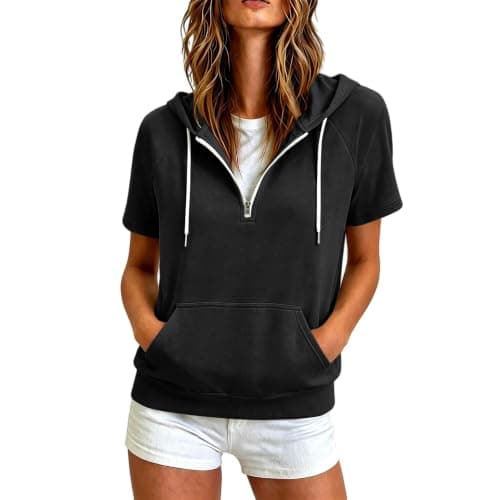 Womens Jackets Size 18 1/4 Zip Hoodie Short Sleeve Lightweight Sweatshirts