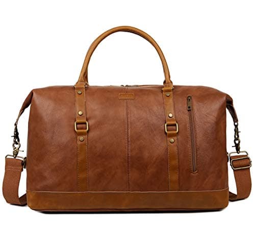 BAOSHA Oversized Faux Leather Travel Duffel Tote Bag Carry On Overnight Weender Bag Travel Holdall for Men and Women HB-14 (Brown) — view 2