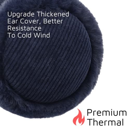 Zeltauto Women’s Winter Earmuffs Adjustable Foldable Faux Fur Plush Ear Warmer Full Ear Surrounded (Navy Blue) — view 2