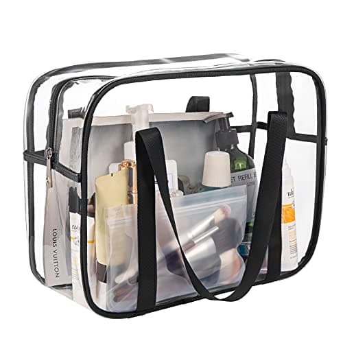 ONEGenug Large Clear Travel Toiletries Bag Makeup Bag Transparent Toiletry Bag Thick PVC Zippered Clear Wash Bag Diaper Beach Bag for Men and Women(Black) — view 5