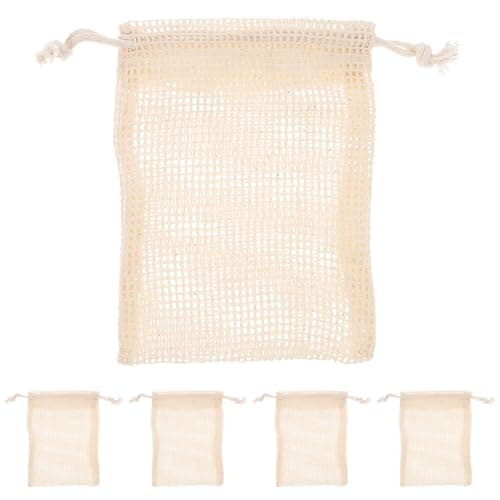 KALLORY 5pcs Soap Pouches Set Cotton and Linen Portable and Easy for Storage Shower Supplies Soap Bag with Drawstring for Traveling