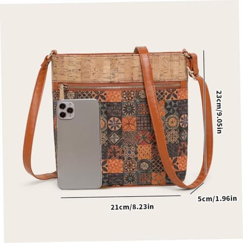 Ameble Tan Cork Boho Crossbody Purse for Women, 8.27x9.06 Inch Lightweight Shoulder Bag, Cork Handbag for Casual Daily, Travel, Beach — view 6