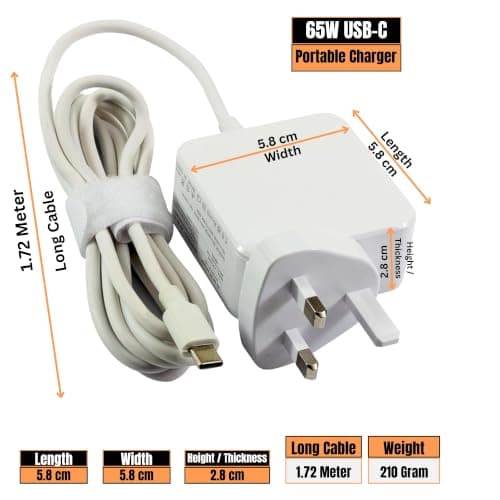 Lite-am 65W USB-C Fast Charger PD 3.0 UK Plug Power Adapter with Type-C Cable White For Amazon Eero Pro-6 mesh WiFi Router, Fire HD 8 — view 4