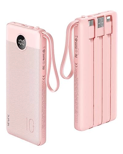 VRURC 10000mAh Power Bank With Built-in 4 Cables, Slim Portable Charger