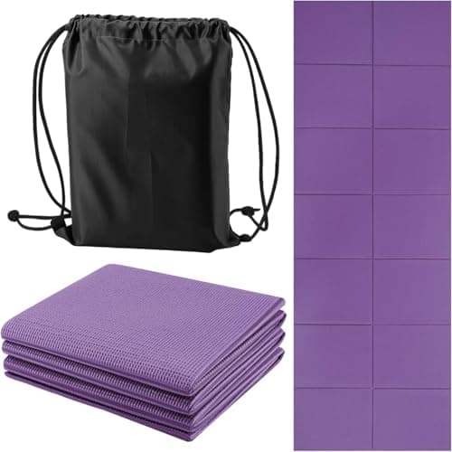 M.J COMFY-LIFE Travel Foldable Yoga Mat — 5mm Non-Slip Portable Exercise & Gym Mat for Yoga, Pilates, Travel & Fitness (Lightweight, Water-Resistant, Fits Backpack) — Unisex (Purple)
