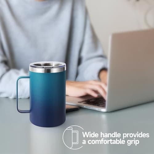 Volhoply 470ml (16oz) Insulated Coffee Mug with Lid and Straw, Stainless Steel Travel Mugs with Handle, Double Wall Vacuum Leak Proof Coffee Tumbler Cup (Dark Night,1) — view 2