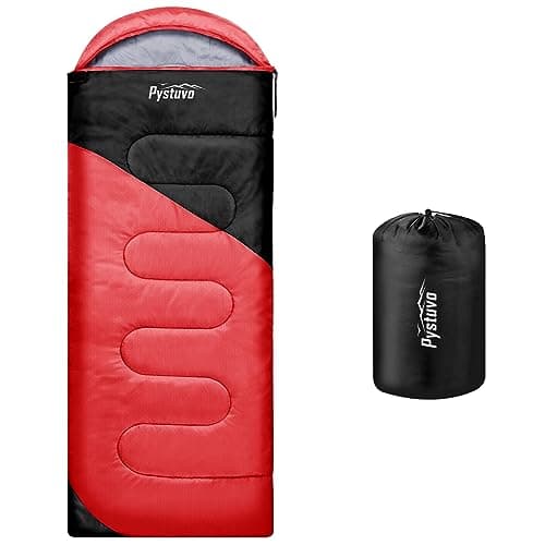 Pystuvo Sleeping Bag for Adults,4 Season Sleeping Bag,Lightweight,Waterproof Indoor & Outdoor Use,Red+Black