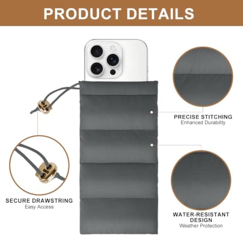 AOOSA Thermal Phone Pouch, Down Cotton Warm Mobile Phone Pouches, Grey — view 3