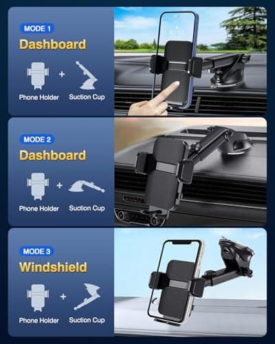 Military-Grade Construction Phone Holders for Your Car【Upgraded Suction & Clip】Cell Phone Mount Stand Universal Automobile Truck Cradle Dashboard Windshield for iPhone 18 Pro Max 17 16 15 Samsung — view 4