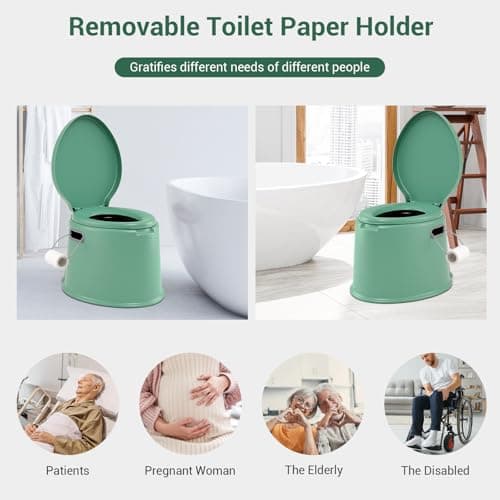 COSTWAY 5L Portable Travel Toilet with Seat, Handle, Lid and Roll Holder, Outdoor Indoor Lightweight Compact Toilet for Hiking, Fishing, Camping Festivals Use, Hold Up to 200kg (Green) — view 3