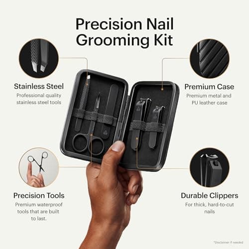MANSCAPED® Shears 3.0, 5-Piece Precision Men’s Nail Grooming Travel Kit, Stainless Steel Manicure Set with Fingernail & Toenail Clippers, Nail File, Slant Tip Tweezers, Cuticle Scissors, Travel Case — view 2