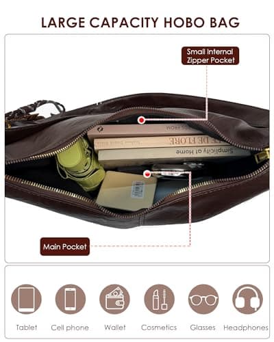 Micmores Handbag Stylish Shoulder Bag for Women, Ultra Soft Foldable Vintage Vegan Leather Tote Bag for Work Travel Daily, Hobo Slouchy Purse with Adjustable Strap — view 4