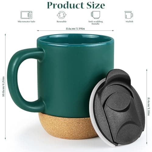 Hioph Ceramic Travel Mug with Lid and Handle, 400ML Coffee Cup (Green) — view 2