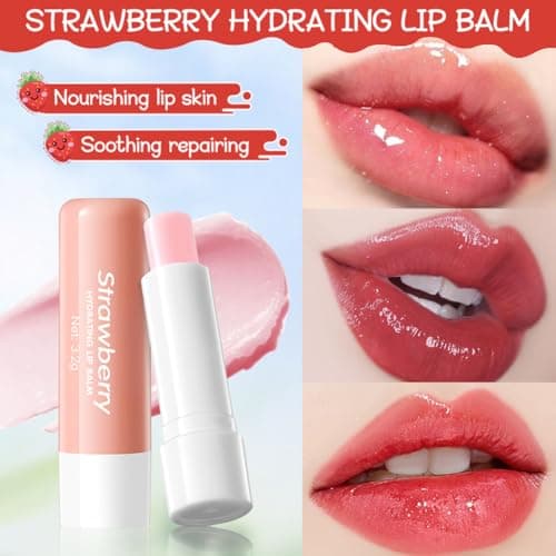 Wenrny 2 Set Hand Cream and Lip Balm Bulk,Moisturizing Hand Cream Gift Set for Women Girls,Winter Hands Lotion Set,Travel Size Hands Lotion(15g),Hydrating Honey Lip Care Balm(3.2g) (Strawberry, One) — view 3