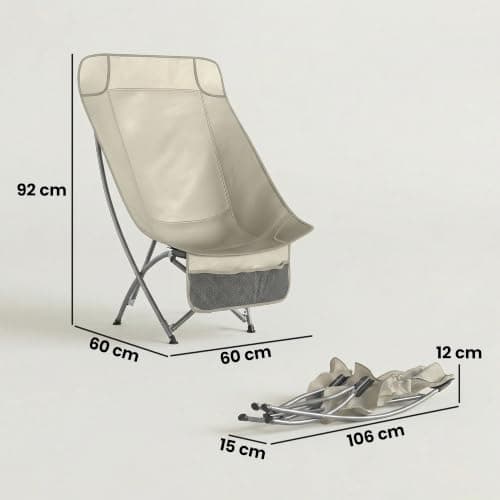 Outsunny Portable Camping Chair for Adults Heavy Duty Camp Seat Khaki — view 3