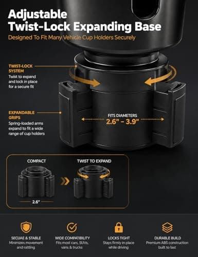 Xtremeauto Car Cup Holder Expander for Large Bottles & Mugs – Adjustable Expanding Base – Universal Vehicle Cup Holder Adapter for Cups, Tumblers & Water Bottles up to 96mm — view 3