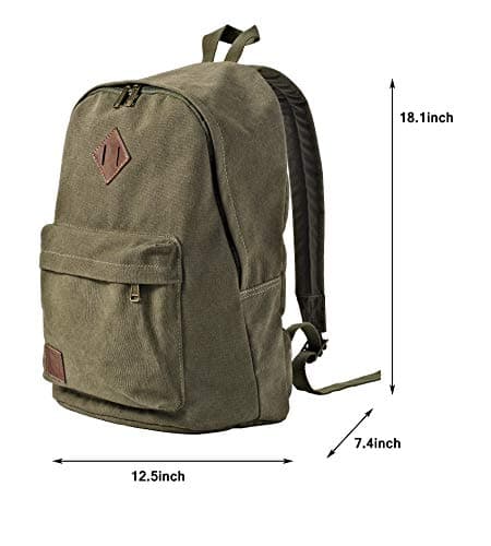 seemeroad Canvas Vintage Backpack Lightweight Travel Daypack Laptop Backpack College Student Rucksack for Men Women (Army Green) — view 2
