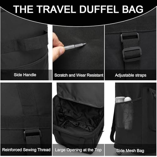 Foldable Duffel Bag, Large Rolling Travel Duffle Bag with Wheels Waterproof Collapsible Expandable Carry on Luggage for Women Men Duffel Bag with Wheels and Handle-Black — view 4
