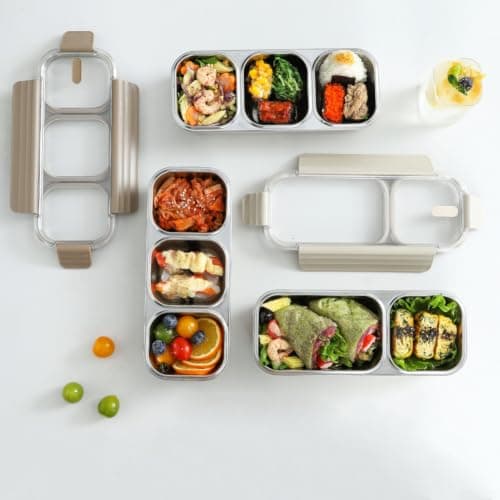 Tidgel Leakproof Lunch Bag Insert Stainless Steel Snack Pot 2 Dividers Food Storage Container for Office School Picnic for Road Trip 27x11.5x6cm — view 2