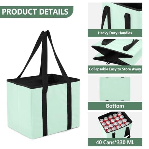 GuoChe Car Trunk Organizer Reusable Shopping Bags for Groceries Solid Mint Green Design Heavy Duty Foldable Tote Bags with Hard Bottom & Handles for Shopping Work Travel, 1 Pack — view 5