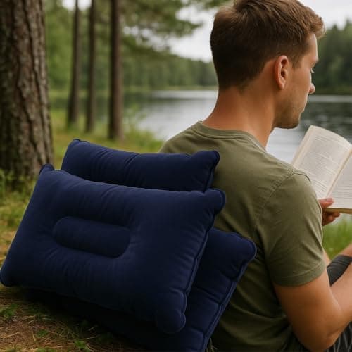 JR Quality Product Pack of Two Inflatable Blow up Pillows for Camping Holidays, Fishing and Travel Comfort. Compact and Light for Easy Storage (Blue) 37cm x 28cm — view 5