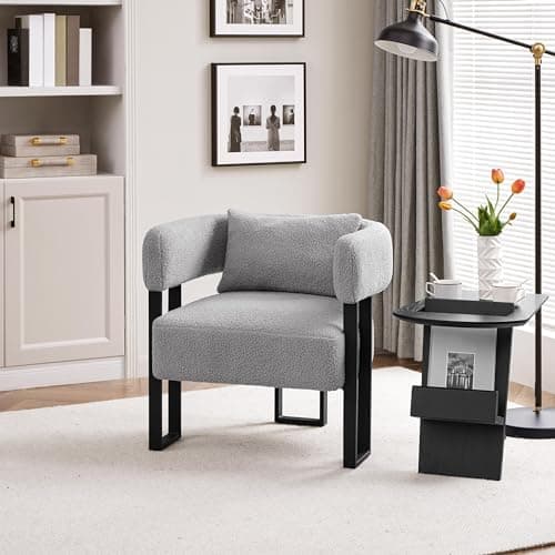costoffs Modern Tub Chair, Boucle Fabric Armchair with Lumbar Pillow, Grey — view 2