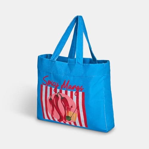 OHS Large Beach Bags for Women, Spicy Margs Slogan Beach Tote Bag with Matching Zip Pouch Waterproof Lining Reusable Grocery Bags for Women Travelling Shopping Pool, Blue — view 6
