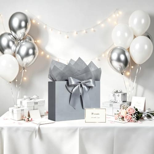 SHUBEIEUMI 3Pcs Gift Bags 28x20x10cm, Paper Bags(Silver Gray) — view 5