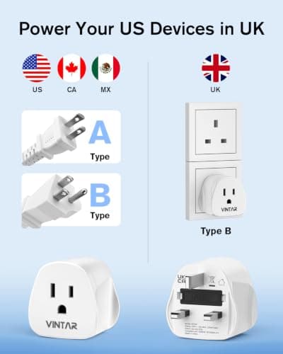 VINTAR 1 Pack US to UK Plug Adapter With 10A Fuse(Type A, B) — view 2
