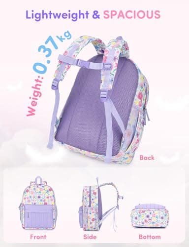 VASCHY Kids Preschool Backpack, Cute Lightweight Quilted School Bag for Girls Ages 4–6 Lavender Floral — view 6