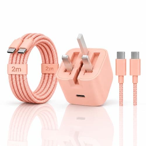 Vitalcable Pink Fast Charging Plug with 2m USB-C to USB-C Charger Cable for Charging & Data transfer, Compatible with iPhone 15, 16, 17 Pro Max, Samsung S26, S25, iPad & More -Next day delivery!