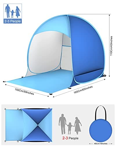 Pop Up Tent Beach Tent Portable Sun Shelters for Kids 2-3 Person, UV 50+ Protection Automatic Instant Baby Tent Outdoor Camping Tent for Family Beach, Picnic, Garden (Blue) — view 2