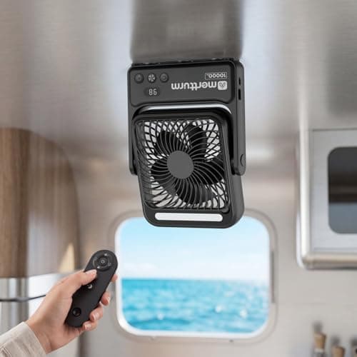 MERTTURM Magnetic Cruise Desk Fan, 10000mAh USB Rechargeable Portable Travel Table Fan with 27H Runtime&4-Speed&Timer&Night Light&Hook&LED Display, Ultra-Silm Quiet Camping Fan for Home/Outdoor/Cruise