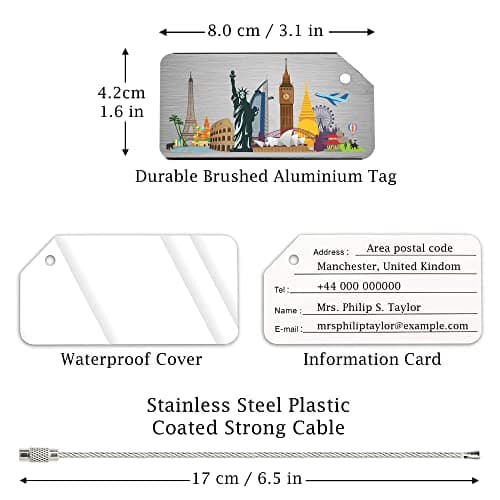 Nahata Luggage Tags 3 PCS | Suitcase Tags | Brushed Aluminum Alloy Luggage Tags for Suitcases | Luggage Labels for Suitcases | Suitcase Identifier—Bag Tags | Travel Tags for Luggage (Skyline Pack-3) — view 2