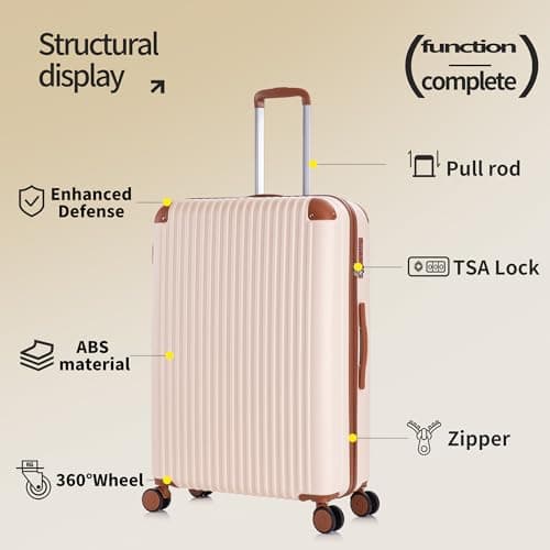 Rocklands London Cabin Suitcase 55x40x20cm Hard Shell Lightweight Carry On Travel Case 4 Wheels, Corner Guards & TSA Lock | 10kg Cabin Bag for Ryanair, easyJet & 100+ Airlines, Cream, Small 20" — view 3