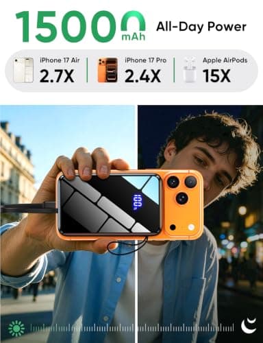 15000mAh Portable Charger, Power Bank Fast Charging w/Built-in 4 Cables — view 3
