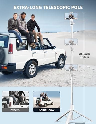 71" Cell Phone Selfie Stick Tripod, Smartphone Tripod Stand with Remote, Extendable Travel Phone Tripods Compatible with iPhone 15/14/13 Pro Max/Android/Camera/Gopro (White) — view 2
