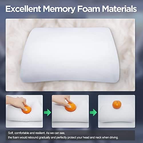 Wattstar Set of 2 Soft Genuine Leather Car Headrest Pillows for Neck Support Car Pillows Memory Foam to Help Relieve Neck Pain, Black — view 5