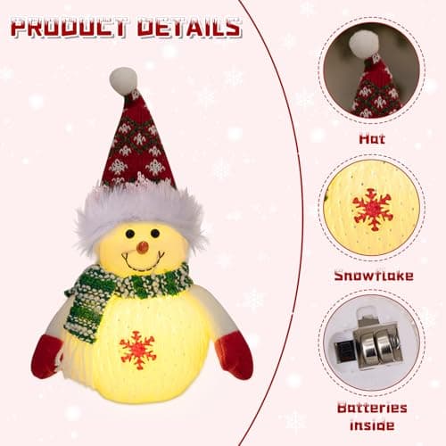 Christmas Decoration with LED Light, Pack of 2 Christmas Snowman Figures Christmas Table Decoration Battery Operated Christmas Decoration Figure for Christmas Decoration Indoor Fireplace Office Room — view 3